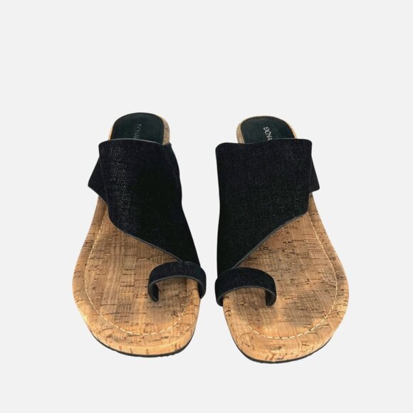 Donald Pliner Gyer Black Metallic Leather Cork Wedge Sandals Size 8.5 - Picture 3 of 12